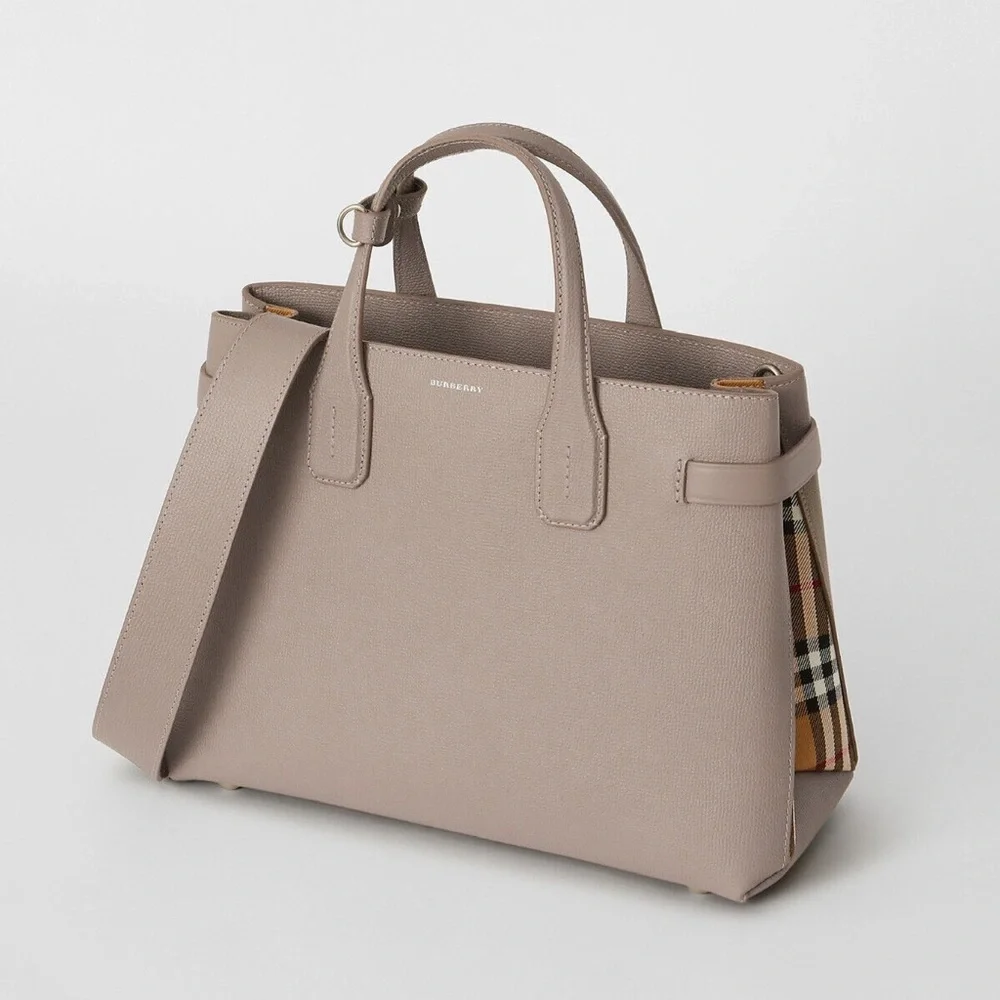 Burberry Medium Banner House Check Leather Tote Bag